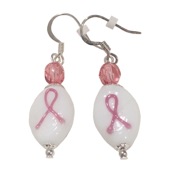 Handmade Lampwork Glass Breast Cancer Awareness Earrings, EB Designs, 1 Pair NEW - Picture 4 of 10